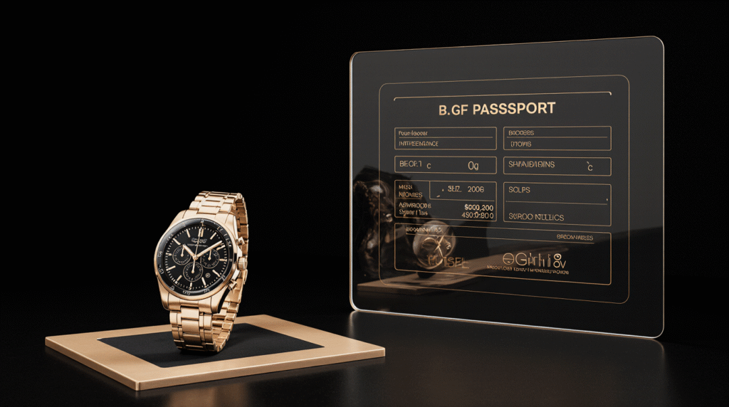 Luxury watch with blockchain digital product passport authentication
