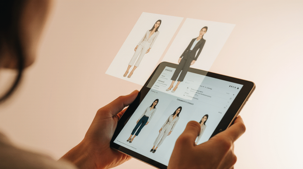 AI fashion stylist using AR for personalized luxury outfit recommendations